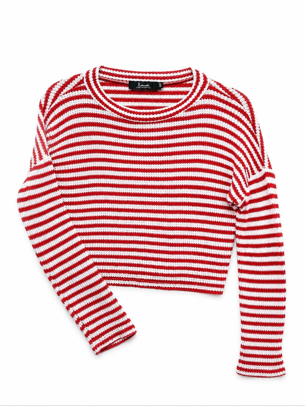 Louve  Red & White Striped Cropped Knit Sweater